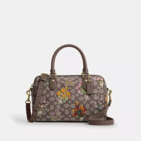 Rowan-skuldertaske i signatur-jacquard med blomsterbroderi