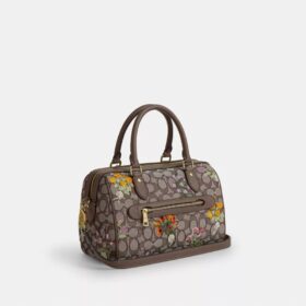 Rowan-skuldertaske i signatur-jacquard med blomsterbroderi