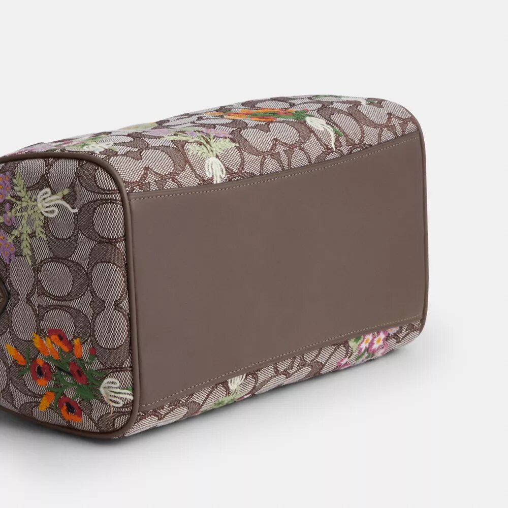 Rowan-skuldertaske i signatur-jacquard med blomsterbroderi