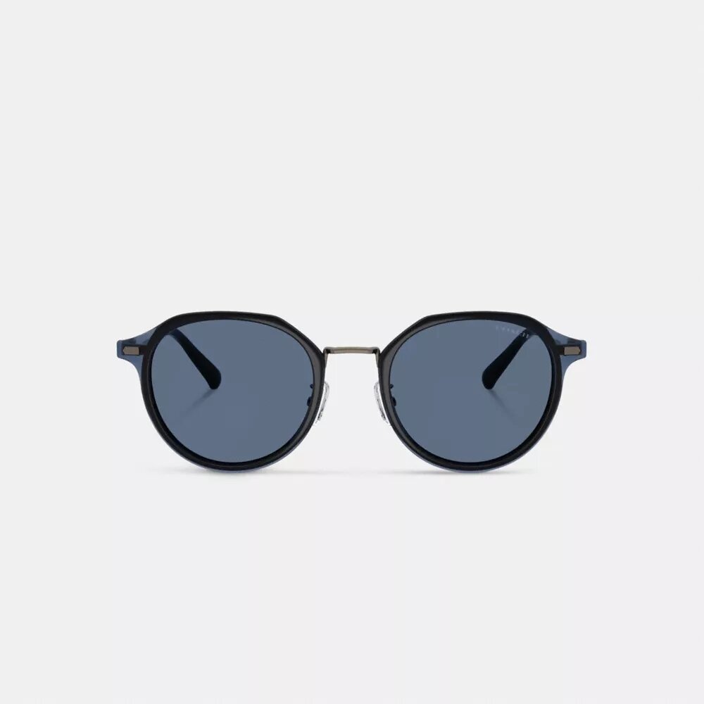 Rund solbrille i struktureret metal