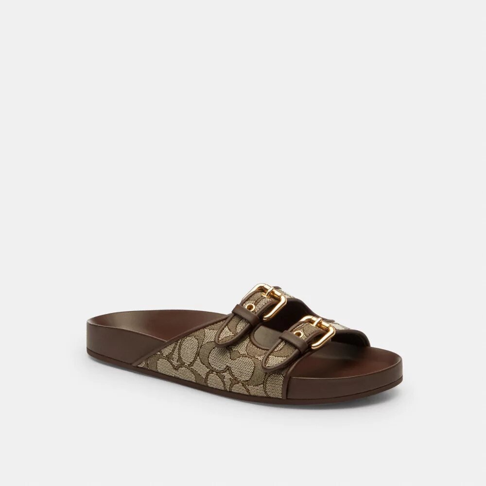Sandaler med to remme og spænde i vores karakteristiske jacquard