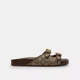 Sandaler med to remme og spænde i vores karakteristiske jacquard