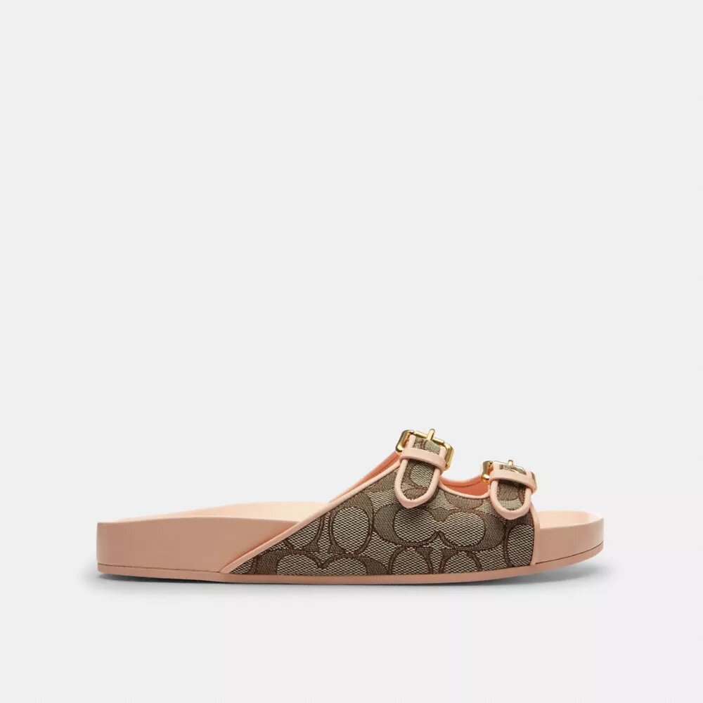 Sandaler med to remme og spænde i vores karakteristiske jacquard