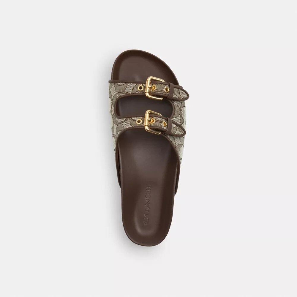 Sandaler med to remme og spænde i vores karakteristiske jacquard