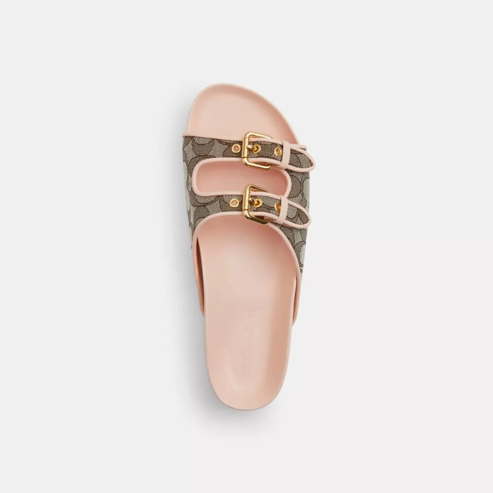 Sandaler med to remme og spænde i vores karakteristiske jacquard