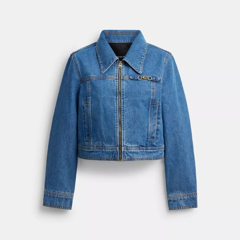 Sculpted C-jakke i krympet denim af økologisk bomuld