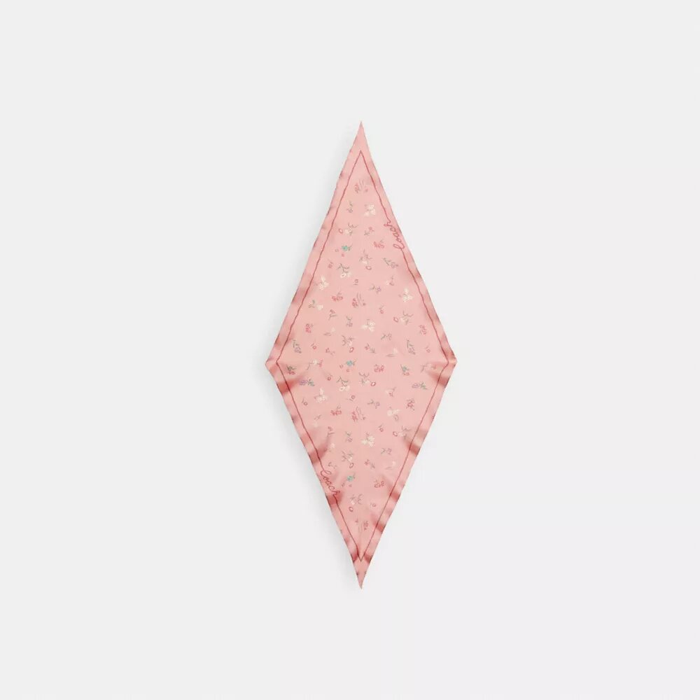 Silketørklæde med diamantmønster og blomsterprint