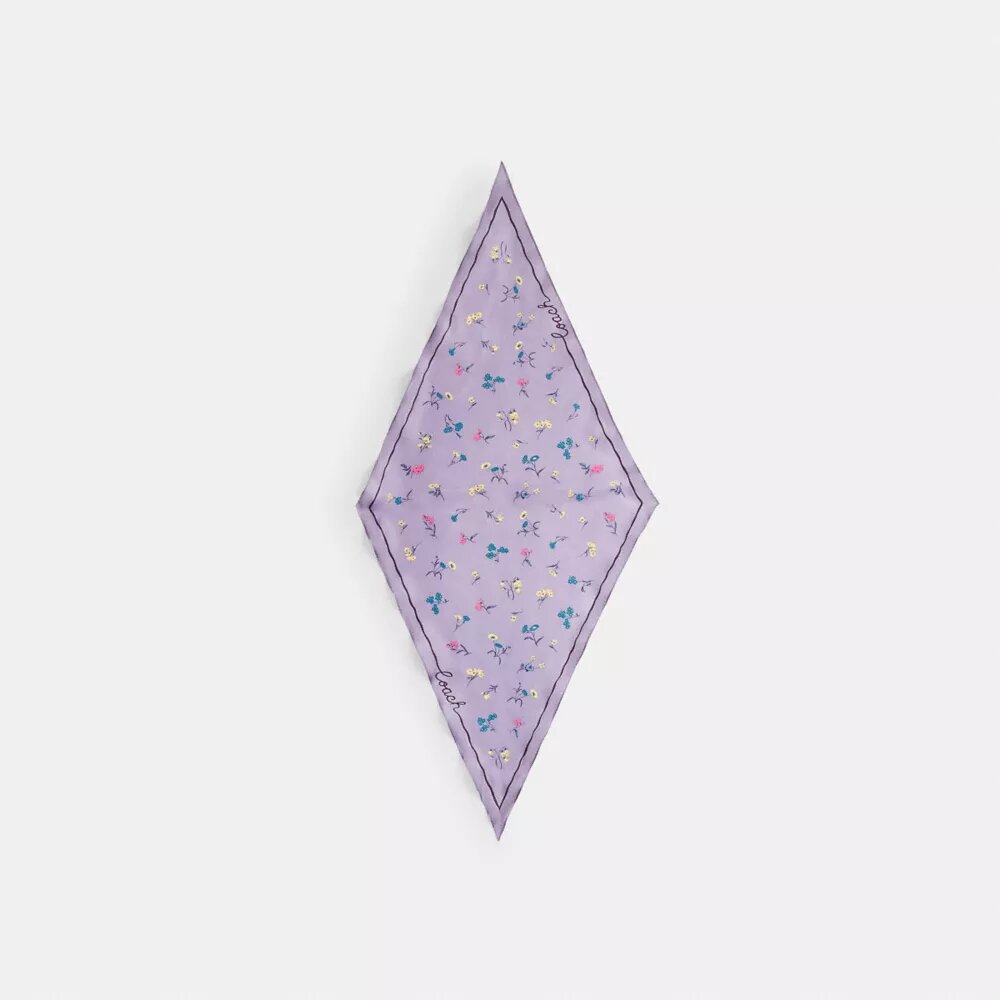 Silketørklæde med diamantmønster og blomsterprint