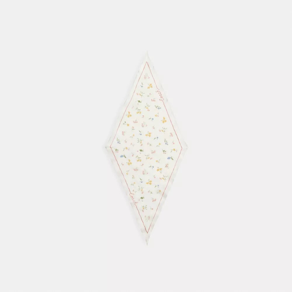 Silketørklæde med diamantmønster og blomsterprint