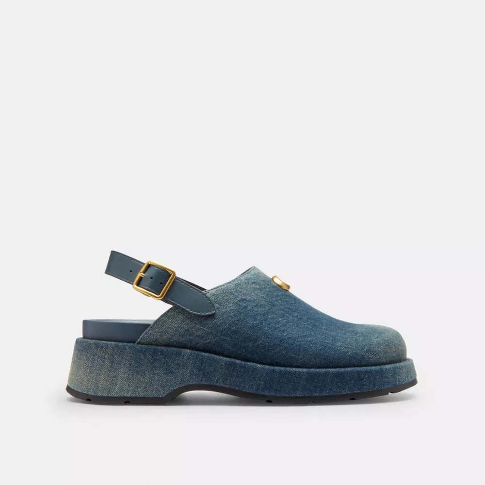 Skulptureret C-plateautræsko i "Loved Denim"