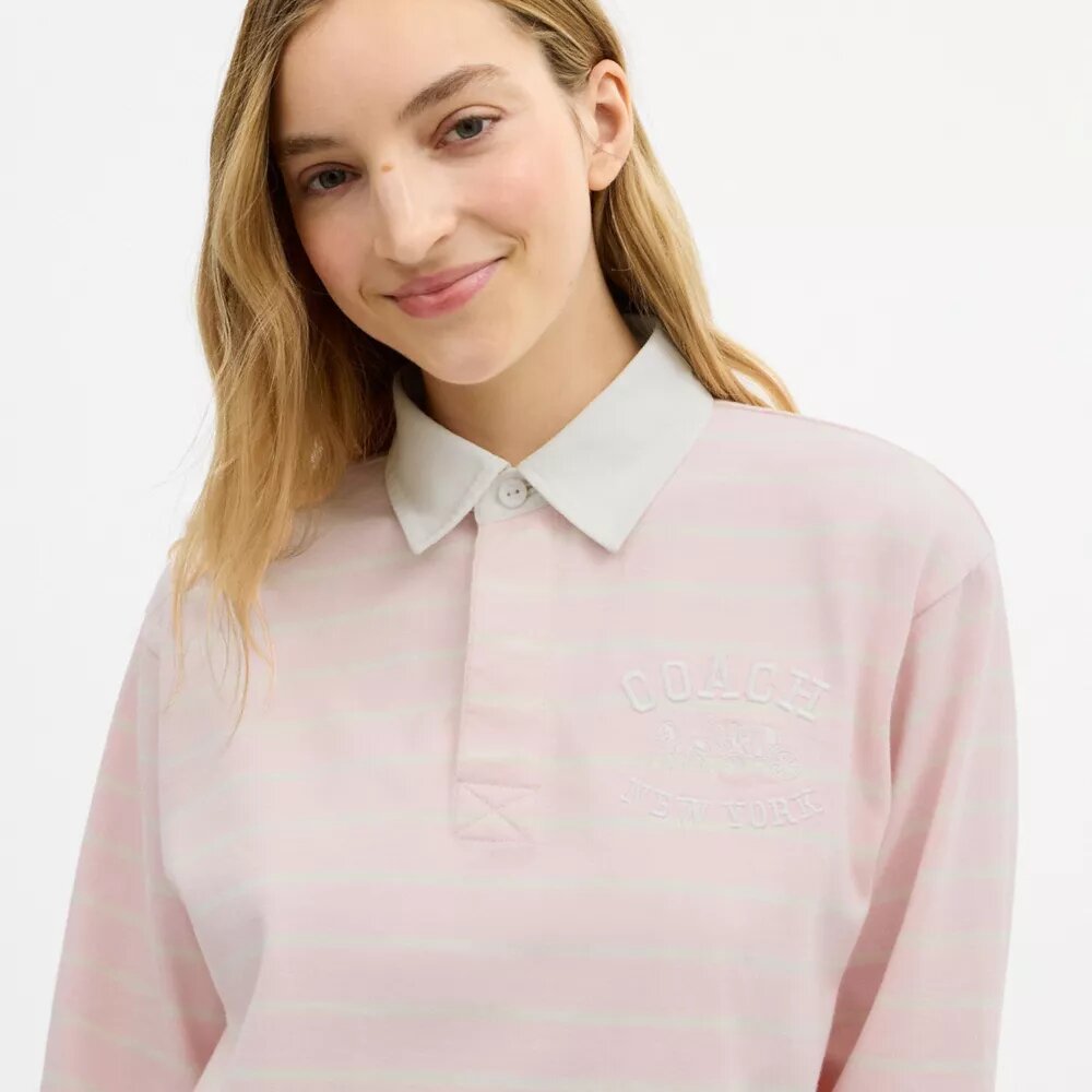 Stribet rugby-poloshirt med Horse and Carriage i økologisk bomuld
