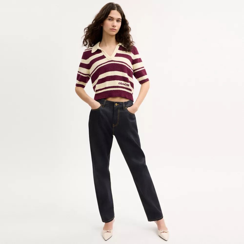 Stribet strikket Poloshirt