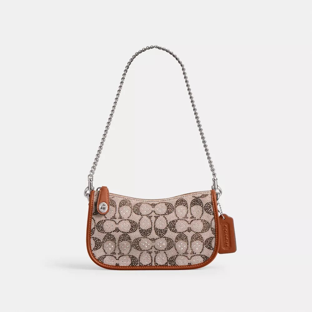 Swinger-tasker 20 med kæde i Crystal Signature Jacquard