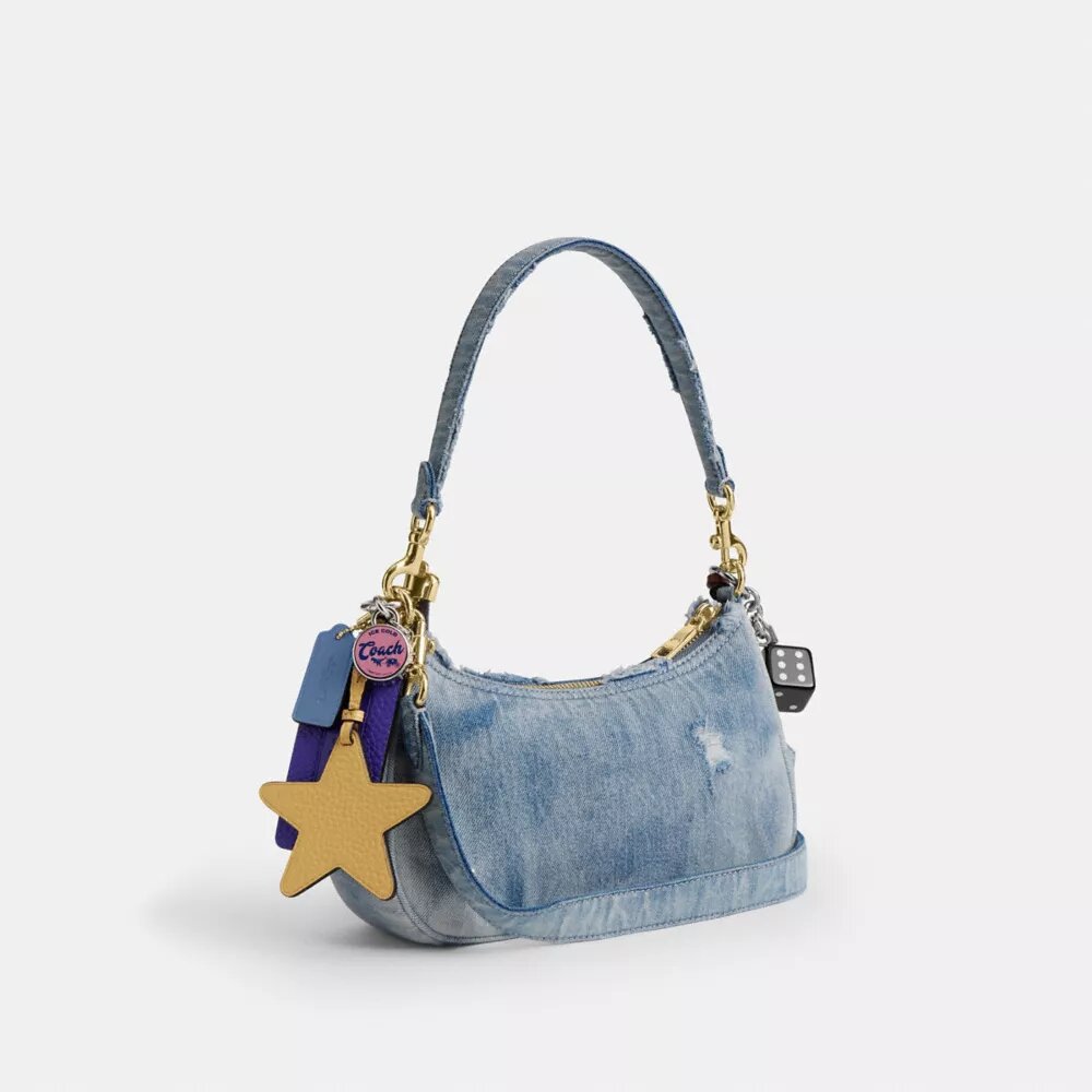 Teri skuldertaske i Loved Denim med vedhæng