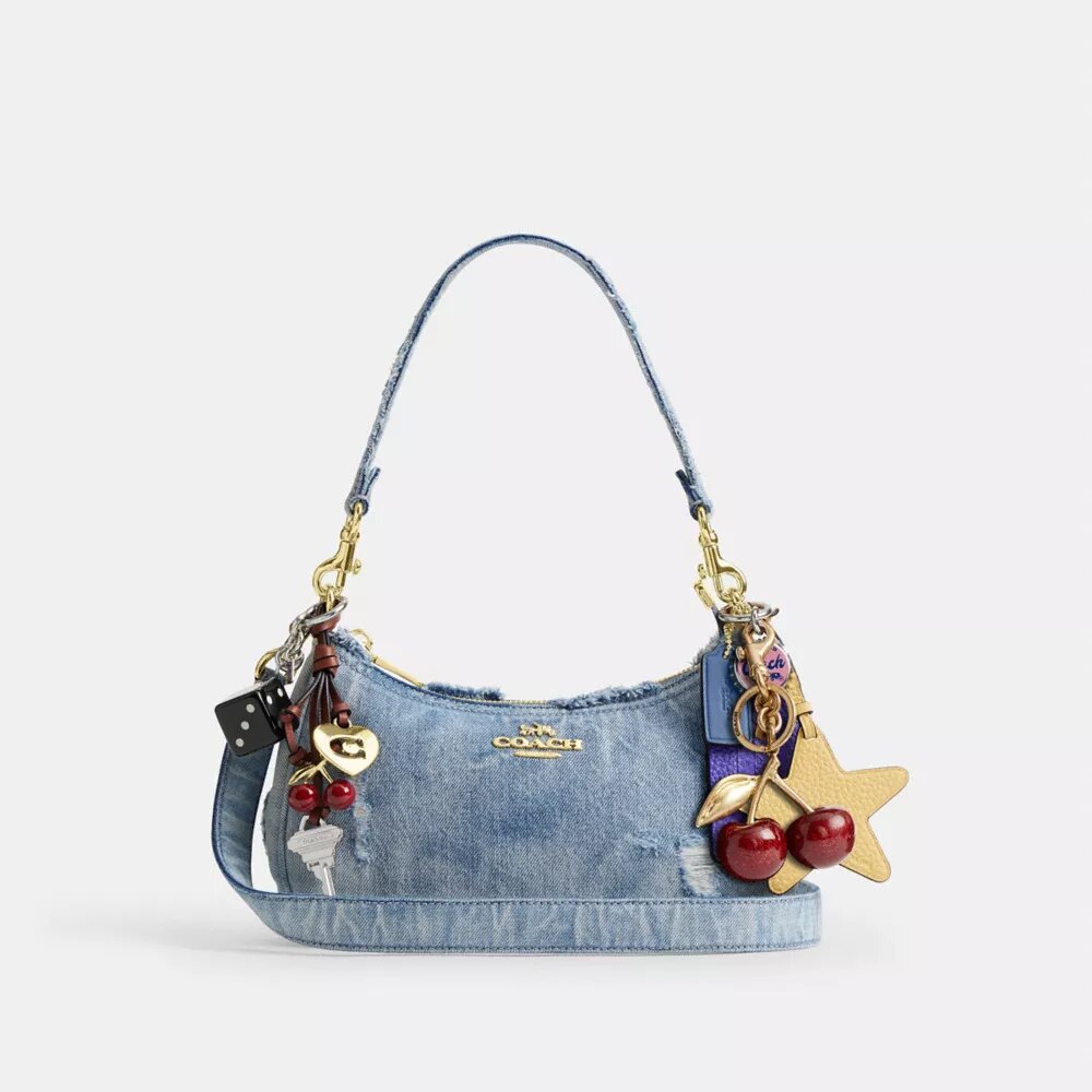 Teri skuldertaske i Loved Denim med vedhæng