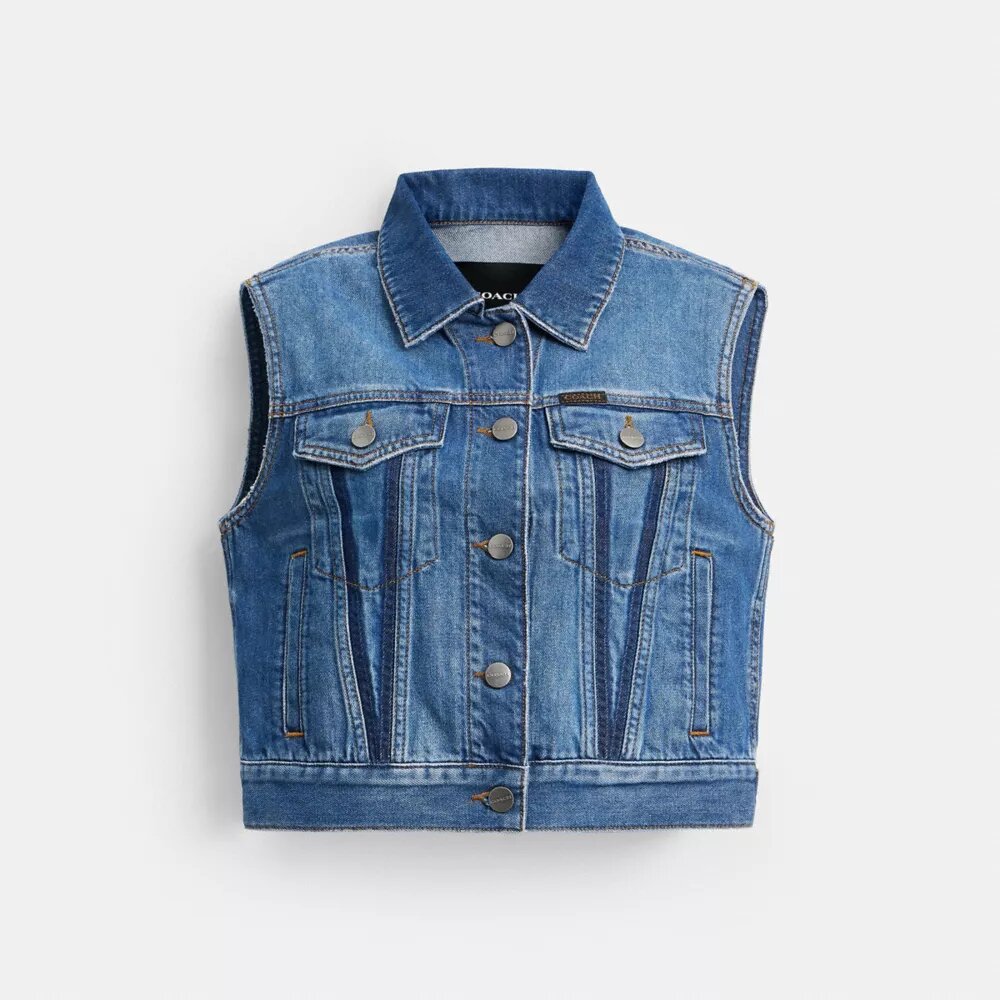 Veste i krympet denim i arbejdstøjstil