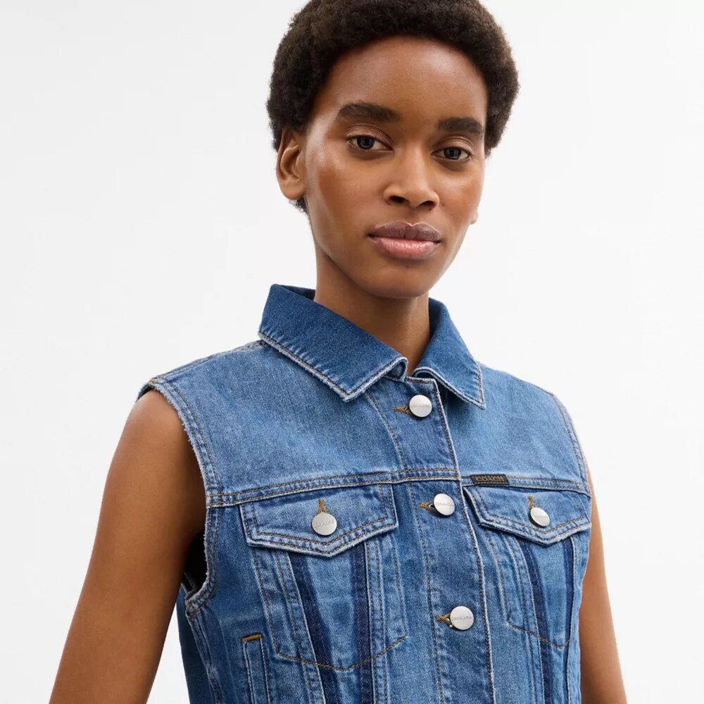Veste i krympet denim i arbejdstøjstil